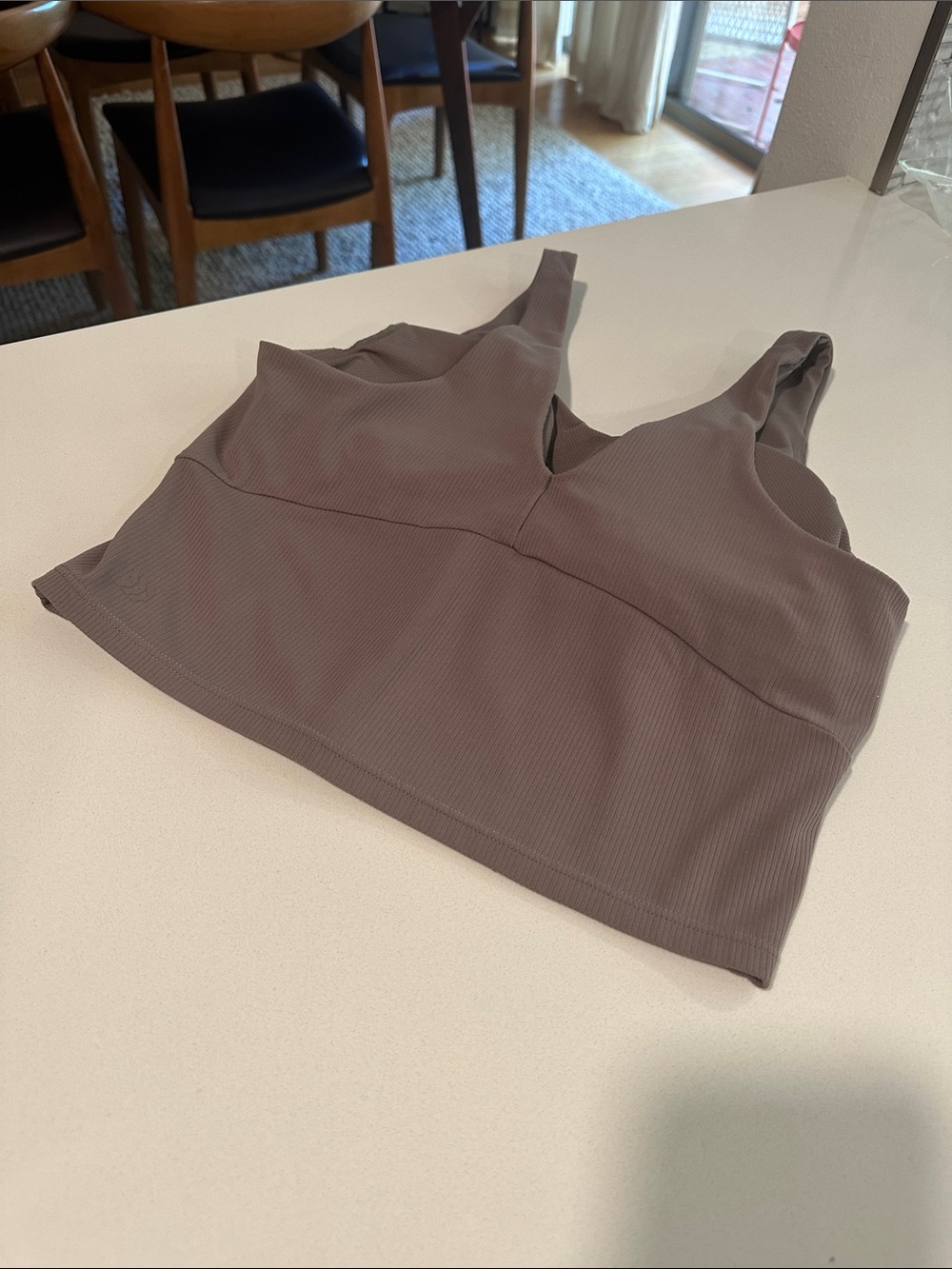 Women’s V-Neck Crop Tank Top - Taupe - Picture 2 of 2